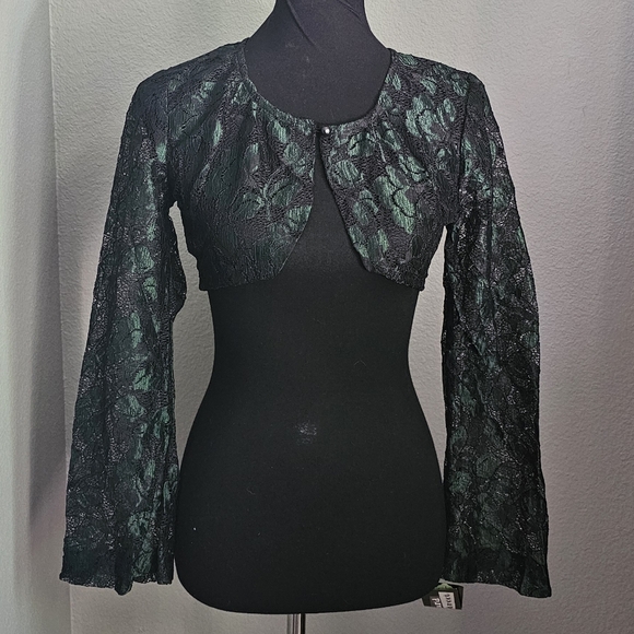 Black green bell sleeve lace shrug small - Picture 1 of 5